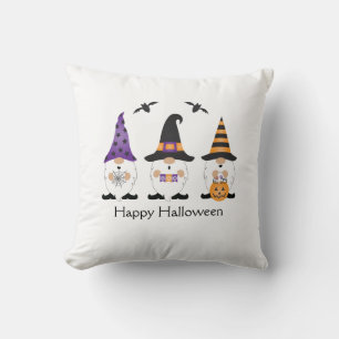 Happy Halloween Gnomes Purple Orange Throw Pillow