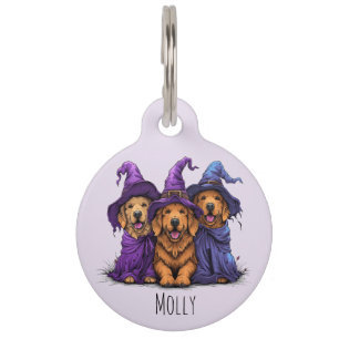 Happy Halloween Golden Retriever Dogs Witches Pet Tag