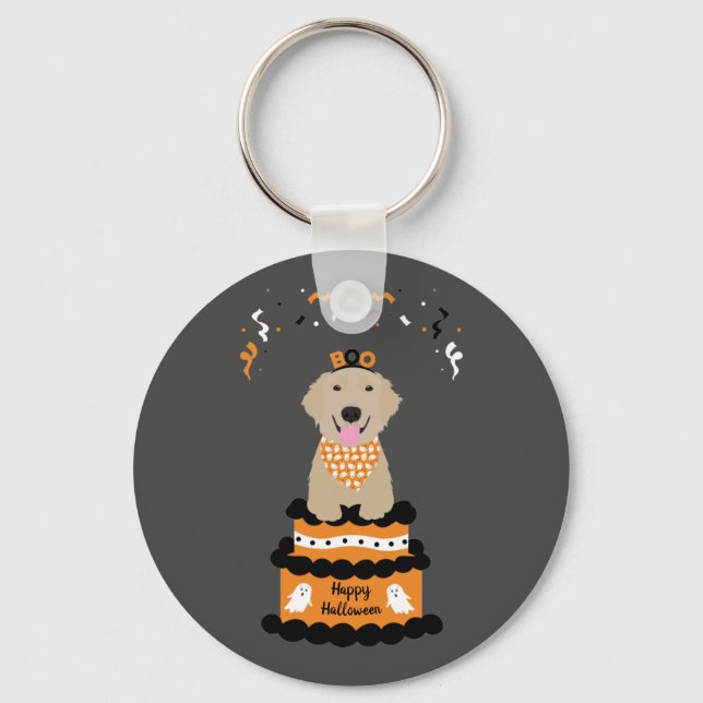 Happy Halloween Golden Retriever Spooky Ghost Boo Keychain (Front)