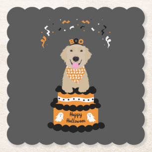 Happy Halloween Golden Retriever Spooky Ghost Boo Paper Coaster