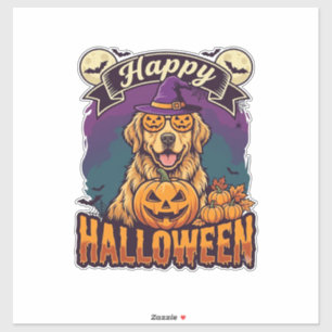 Happy Halloween Golden Retriever Witch Hat Pumpkin
