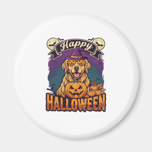 Happy Halloween Golden Retriever Witch Hat Pumpkin Magnet