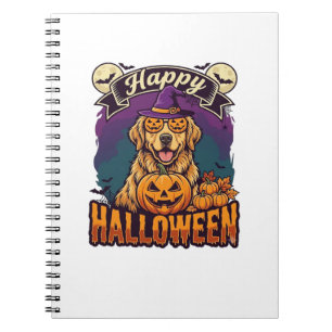 Happy Halloween Golden Retriever Witch Hat Pumpkin Notebook