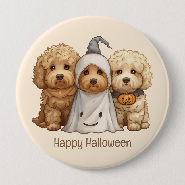 Happy Halloween Goldendoodle Dogs 4 Inch Round Button (Front)