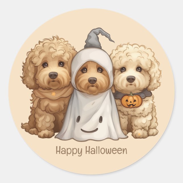 Happy Halloween Goldendoodle Dogs Classic Round Sticker (Front)