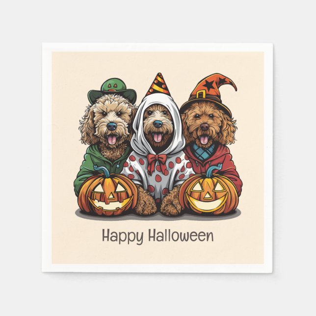 Happy Halloween Goldendoodle Dogs Napkin (Front)