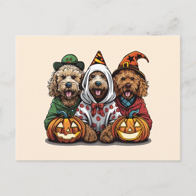 Happy Halloween Goldendoodle Dogs Postcard (Front)