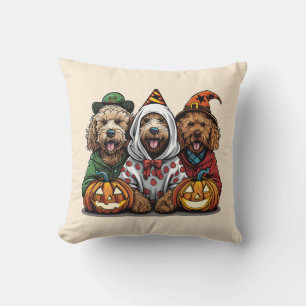 Happy Halloween Goldendoodle Dogs Throw Pillow