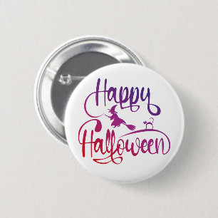 Happy Halloween gradient flying witch cat 2 Inch Round Button