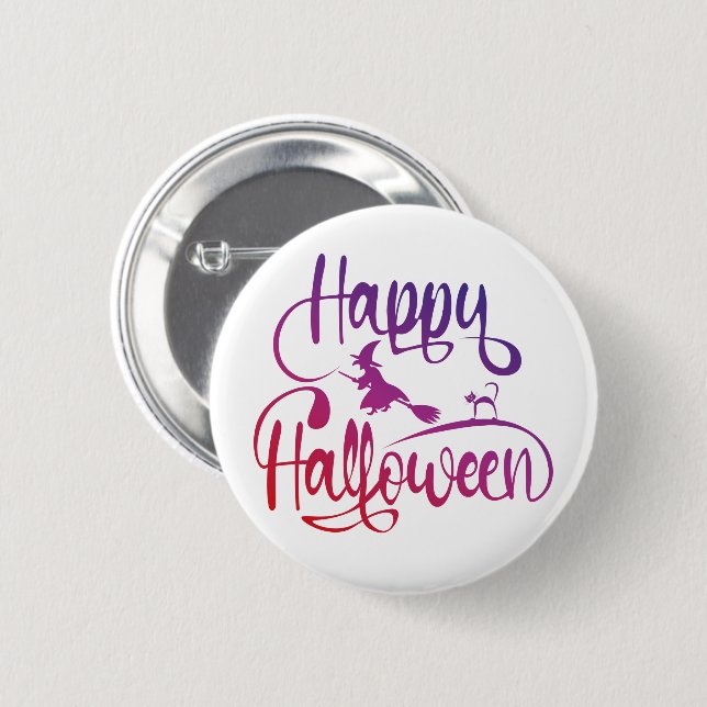 Happy Halloween gradient flying witch cat  2 Inch Round Button (Front & Back)