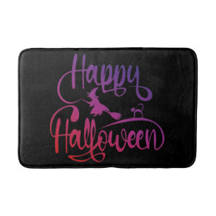 Happy Halloween gradient flying witch cat Bath Mat