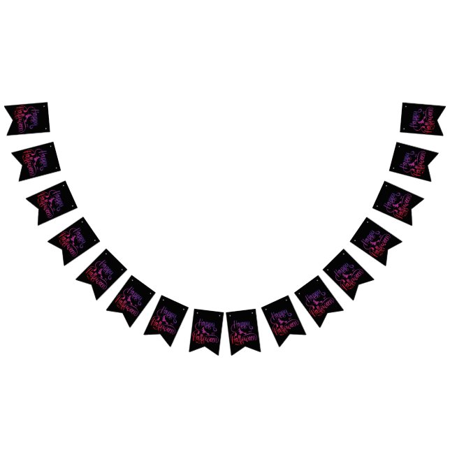 Happy Halloween gradient flying witch cat  Bunting Flags (All)