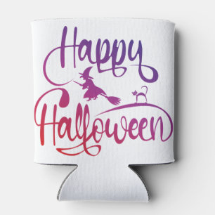 Happy Halloween gradient flying witch cat  Can Cooler