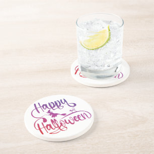 Happy Halloween gradient flying witch cat Coaster
