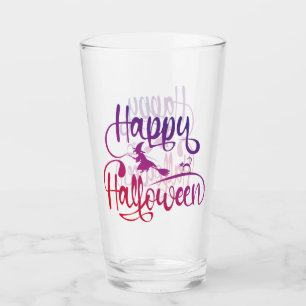 Happy Halloween gradient flying witch cat  Glass