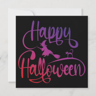 Happy Halloween gradient flying witch cat  Invitation