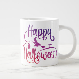 Happy Halloween gradient flying witch cat   Large Coffee Mug