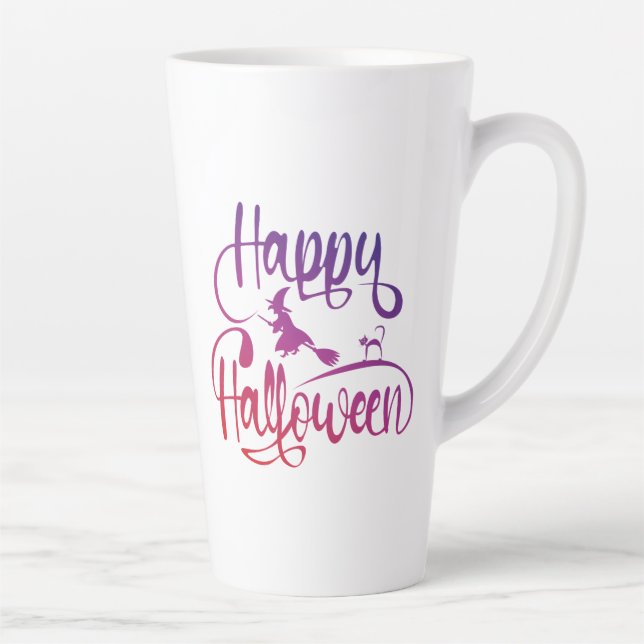 Happy Halloween gradient flying witch cat   Latte Mug (Right)