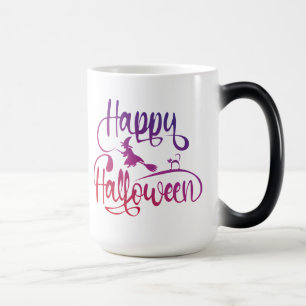 Happy Halloween gradient flying witch cat   Magic Mug