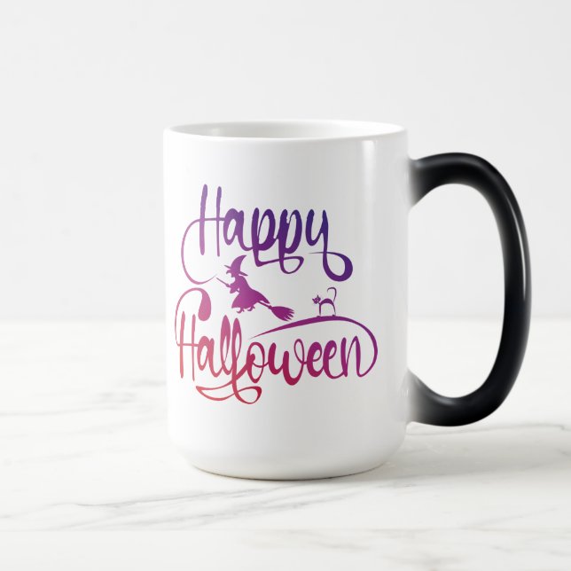 Happy Halloween gradient flying witch cat   Magic Mug (Right)