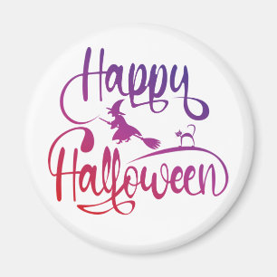 Happy Halloween gradient flying witch cat Magnet