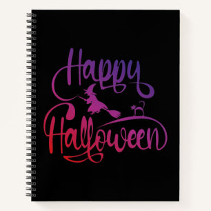 Happy Halloween gradient flying witch cat Notebook
