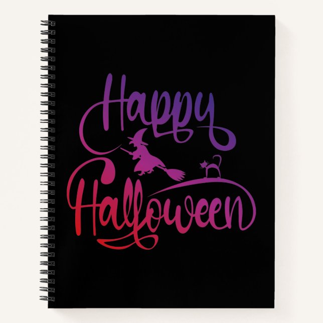 Happy Halloween gradient flying witch cat  Notebook (Front)
