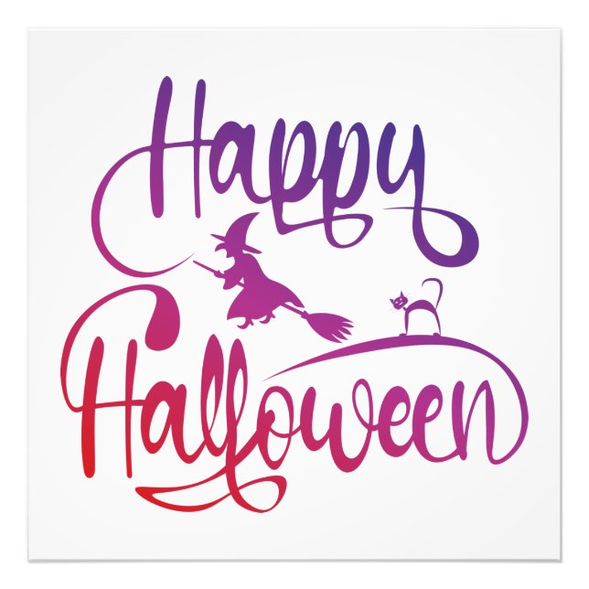 Happy Halloween gradient flying witch cat  Photo Print (Front)