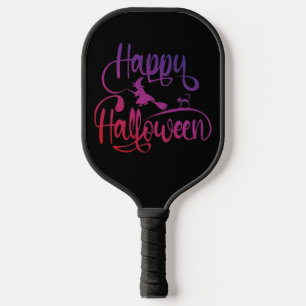 Happy Halloween gradient flying witch cat  Pickleball Paddle