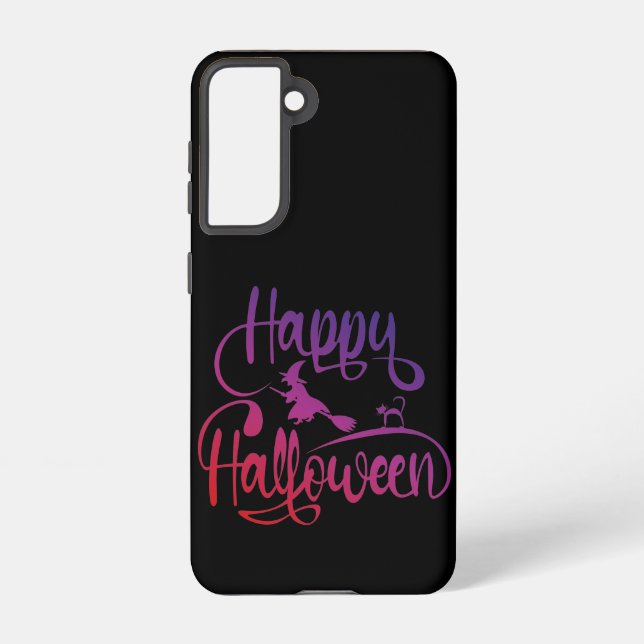 Happy Halloween gradient flying witch cat  Samsung Galaxy S21 Case (Back)