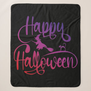 Happy Halloween gradient flying witch cat  Sherpa Blanket