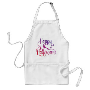 Happy Halloween gradient flying witch cat Standard Apron