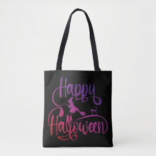 Happy Halloween gradient flying witch cat Tote Bag