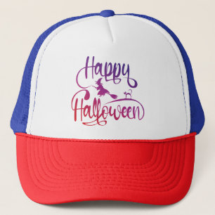 Happy Halloween gradient flying witch cat Trucker Hat