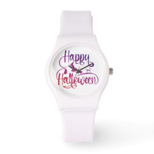 Happy Halloween gradient flying witch cat Watch