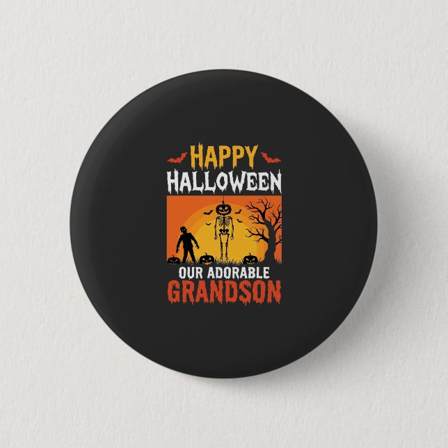 Happy Halloween Grandson Skeleton Pumpkin 2 Inch Round Button (Front)
