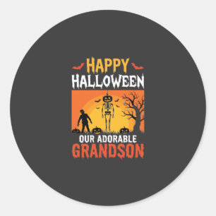 Happy Halloween Grandson Skeleton Pumpkin Classic Round Sticker