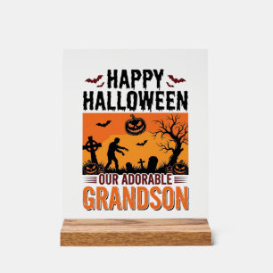 Happy Halloween Grandson Vintage Spooky Shirt Desi Acrylic Sign