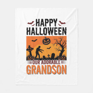 Happy Halloween Grandson Vintage Spooky Shirt Desi Fleece Blanket