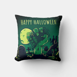 Happy Halloween Graveyard Zombie Hand Throw Pillow
