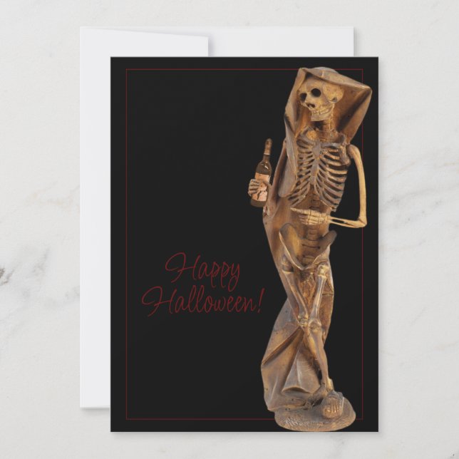 Happy Halloween Greating Card with Death and Wine (Front)
