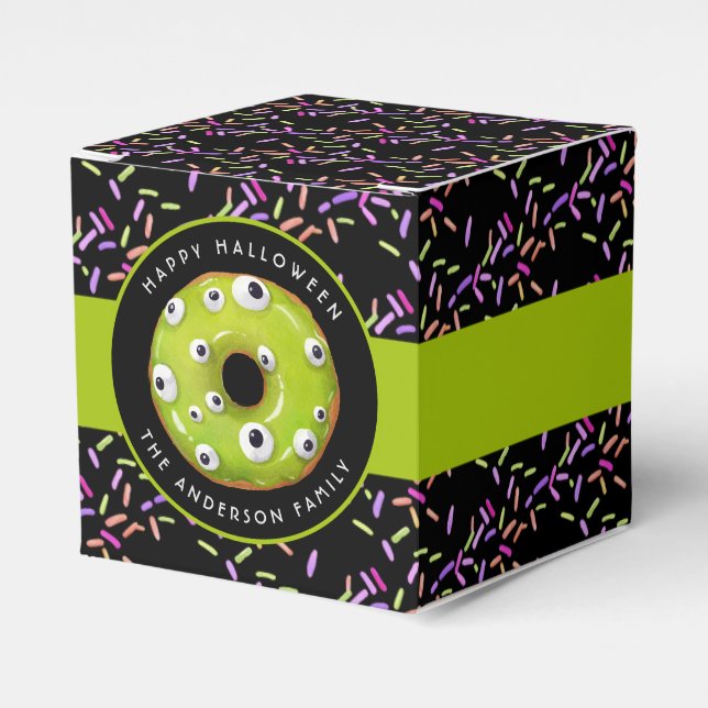 Happy Halloween Green Monster Doughnut Sprinkles Favor Box (Front Side)