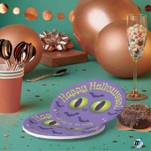 Happy Halloween Green Monster Eyes & Bats Paper Plate