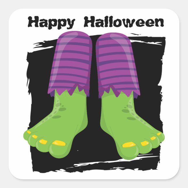 Happy Halloween Green Monster Feet Square Sticker (Front)