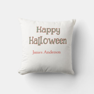 Happy halloween green orange pastel trendy modern throw pillow