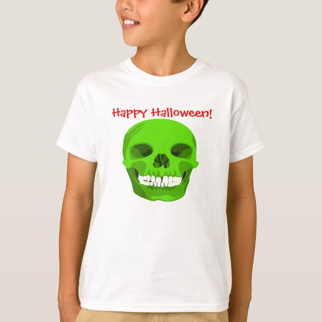 Happy Halloween Green skull Kid Tee (Front)