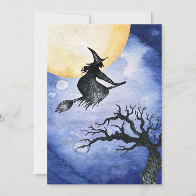 Happy Halloween Greeting Flying Witch Card (Front)