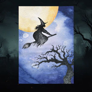 Happy Halloween Greeting Flying Witch Card