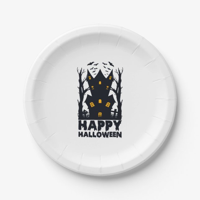 Happy Halloween Halloween Happy Halloween  Paper Plate (Front)