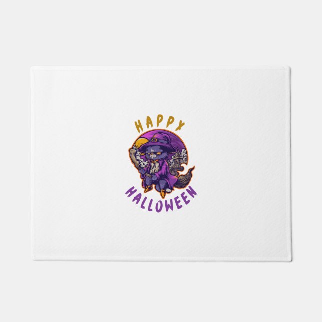 Happy Halloween Halloween Witch Cat Doormat (Front)